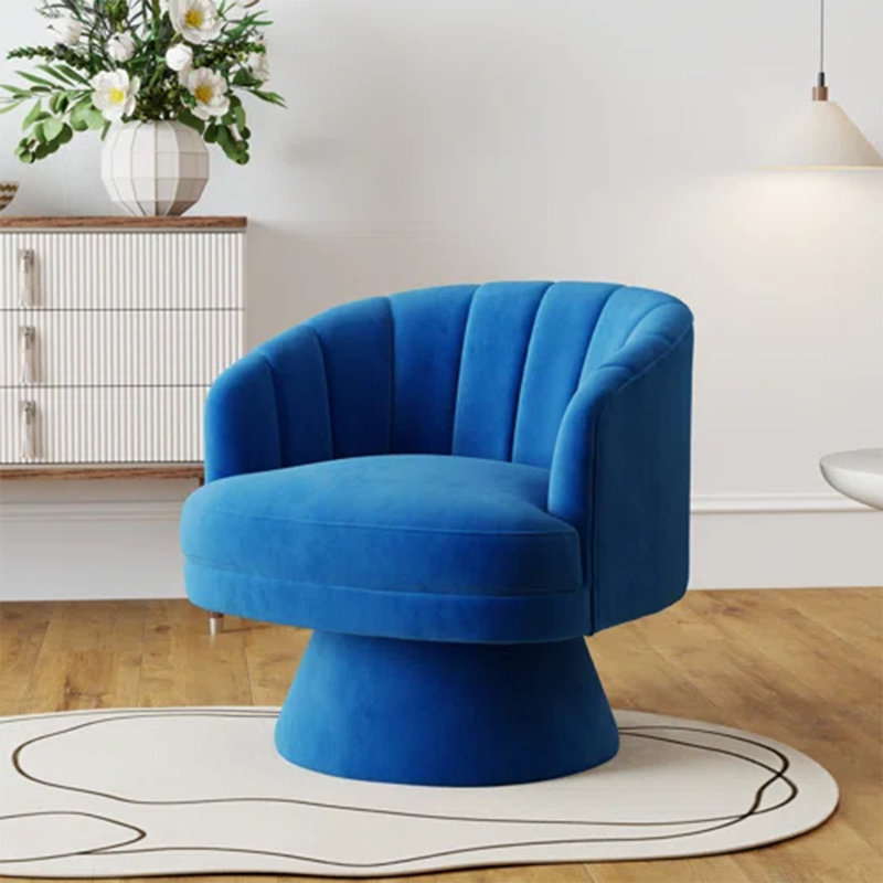 Fauteuil demi-tonneau pivotant en velours Murrow, Marine