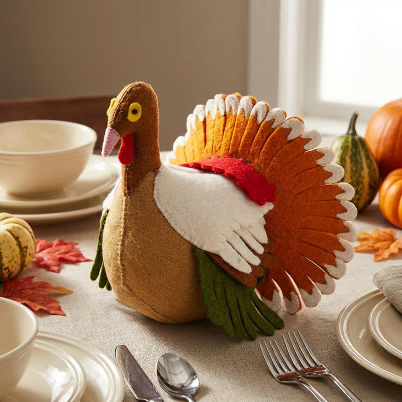 Hand-Felted Wool Turkey Figurine