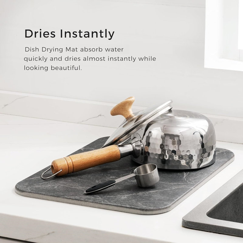 Dish Drying Mat Super Absorbent Hide Stain Dish Drying Pad with Non-slip Rubber Backed, 1" H x 15.8" W x 23.6" D, Dark Gray