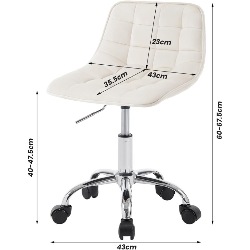 Nisi Backed Adjustable Height Accent Stool with Footring and Wheels, Cream
