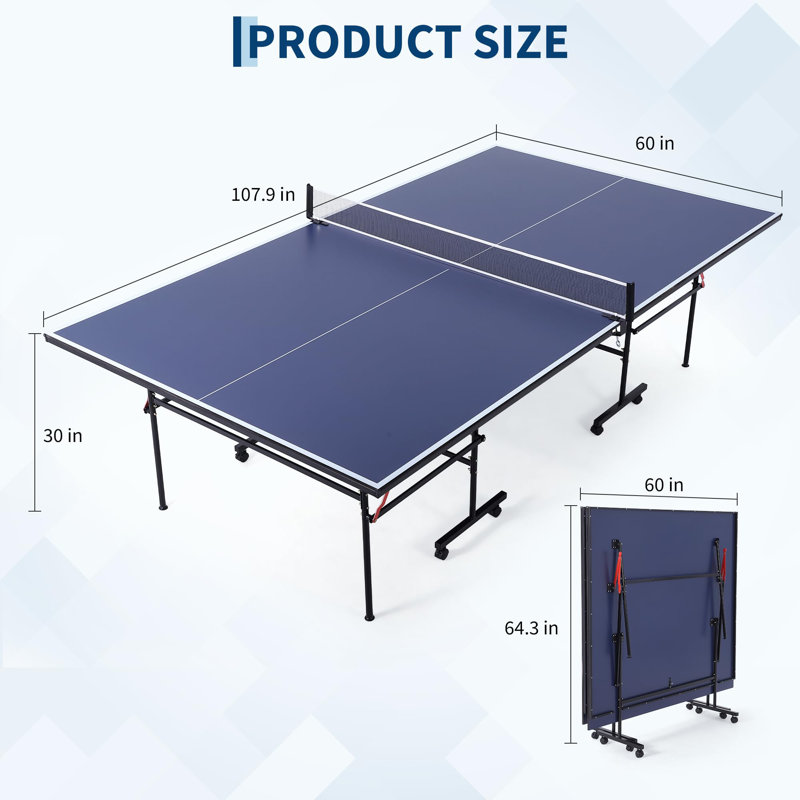 Ensemble de 2 tables de ping-pong portatives de 2,74 m (9 pieds) pour l'intérieur et l'extérieur – Comprend des raquettes, des balles et un filet – Bleu