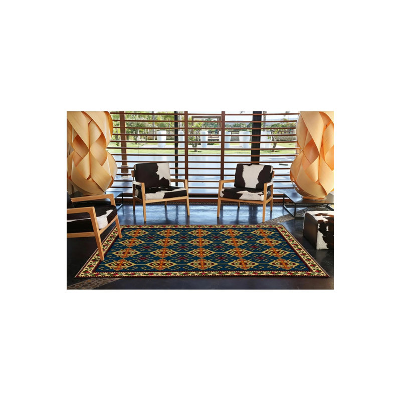 Tapis décoratif à motifs bleus, Rond 3 pi 4 po
