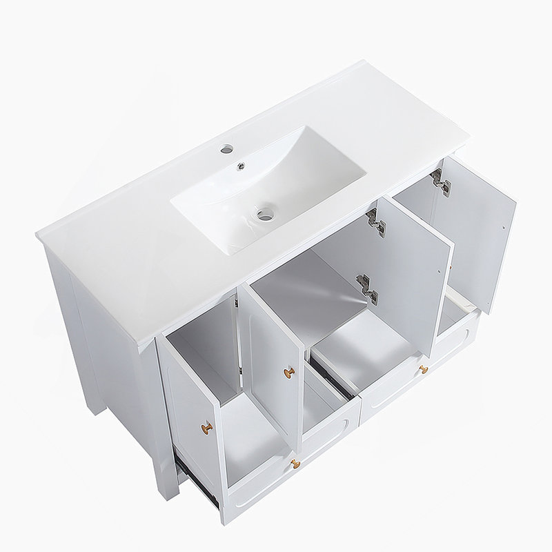 Base de meuble-lavabo 48 po, armoire de rangement - 4 portes à fermeture douce et 2 tiroirs, Blanc