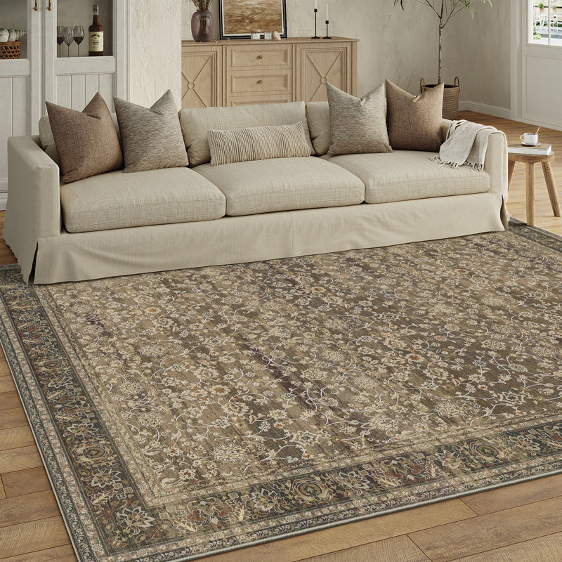Tapis floral rétro brun, Rectangle 9 pi x 12 pi