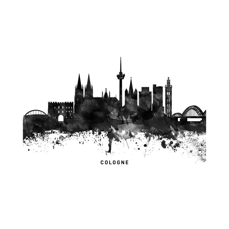 Cologne Skyline Black & White by WallDecorAddict - Wrapped Canvas Print, 20.32 cm H x 30.48 cm W