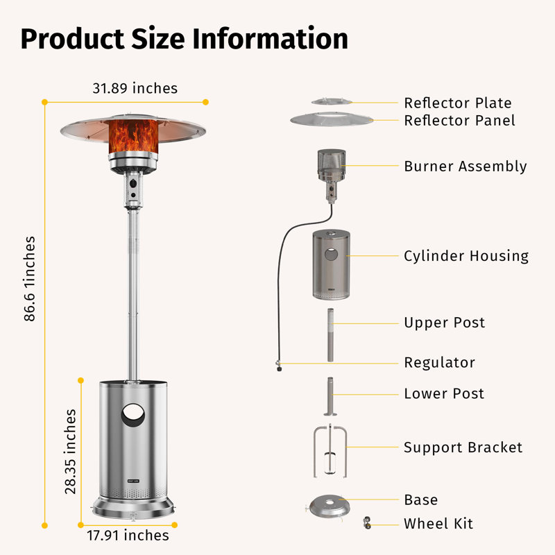 Stainless Steel 50,000 BTU Propane Patio Heater with Round Table Design