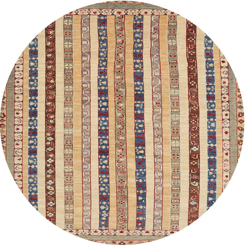 Tapis beige/rouge/jaune contemporain, Rond 3 pi
