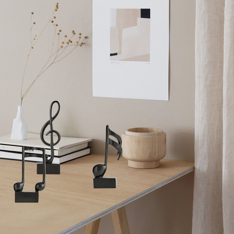 3 Pieces Music Note Sculptures For Home Decor Shelf Decor, Black
