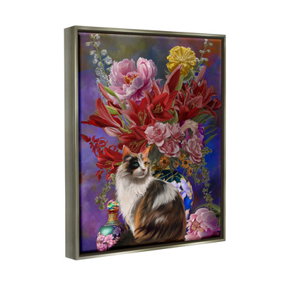 Chat et fleur chinois sur toile