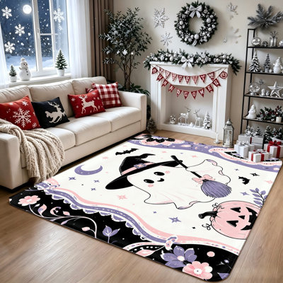 Joli tapis d'Halloween fantôme, décoration de maison géniale, décor de chambre fantaisiste, tapis de sol festif pour le salon, la chambre à coucher, la décoration de patio et les accessoires