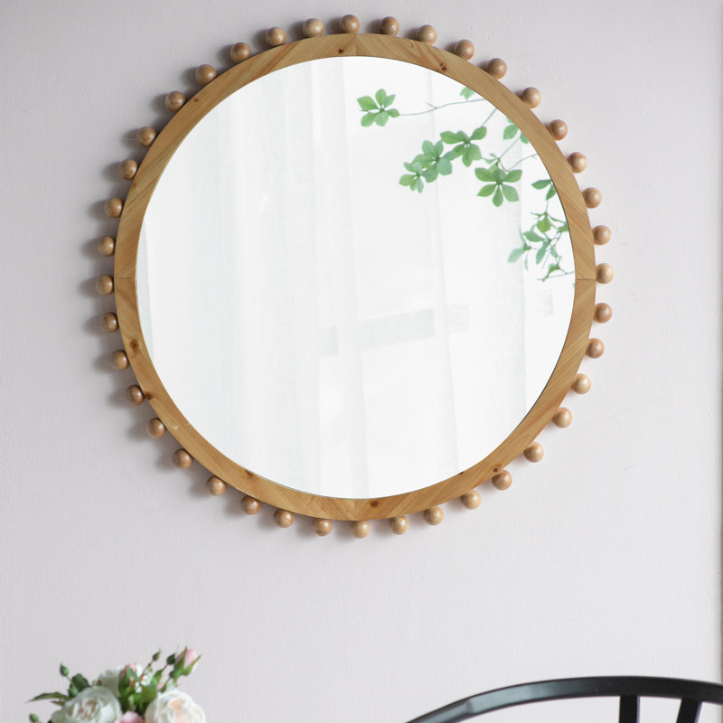 Miroir rond en bois avec cadre perlé