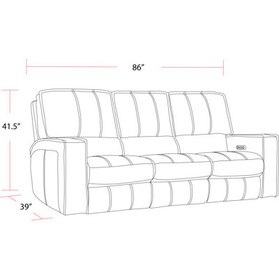 Azyah 86'' Wide Genuine Leather Triple Power Reclining Reclining Sofa