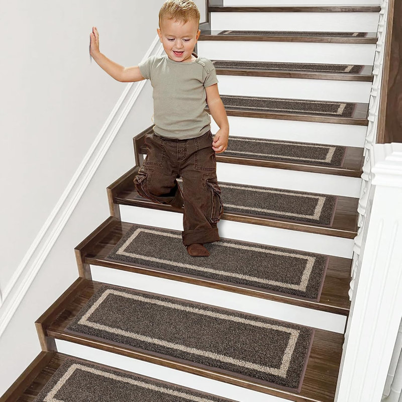 Tapis d'escalier doux 15 pièces antidérapants, Brun