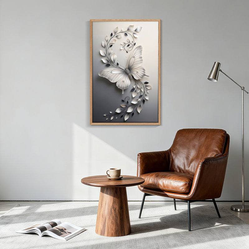 Ensemble de 1 tableau sur toile à motif de papillons et de feuilles, 48"H x 36"W, Naturel