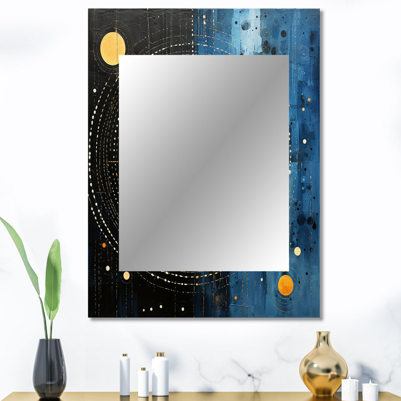 Bleu minimalisme lune V - miroir mural minimaliste, miroir décoratif moderne, impression d'art en métal, 40 po x 30 po