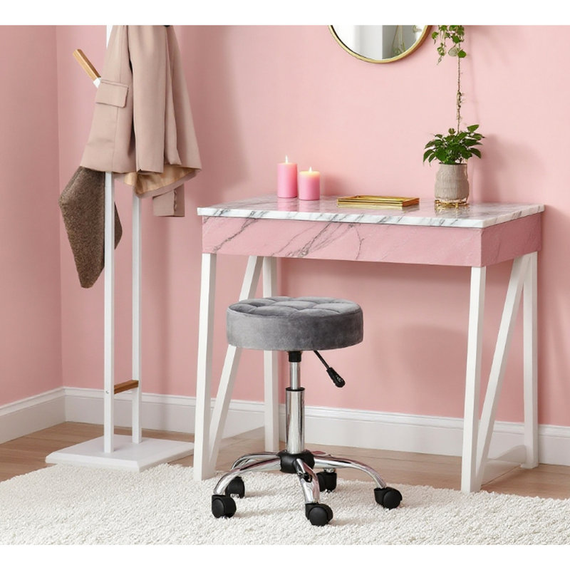 Tabouret de bureau confortable à hauteur réglable, siège de 13,75 po de diamètre, cinq roulettes à 360 degrés, conception à boutons, roulettes de massage réglables grises