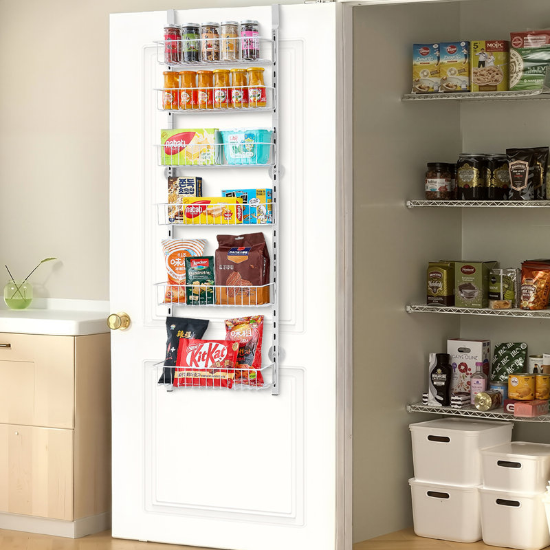 Organisateur de garde-manger à 6 niveaux au-dessus de la porte, support de rangement suspendu blanc, White, 6-Tier