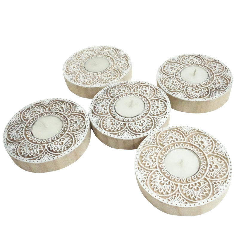  Handmade Wood Candle Stand Natural Stain Finish for Living Room & Table Décor-(Pack Of-10), 10