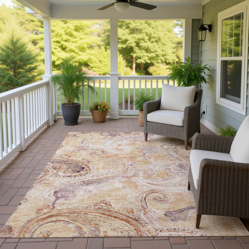 Machine Washable Indoor/Outdoor Chantille ACN2747 Paisley Rug, 8' x 10', Copper