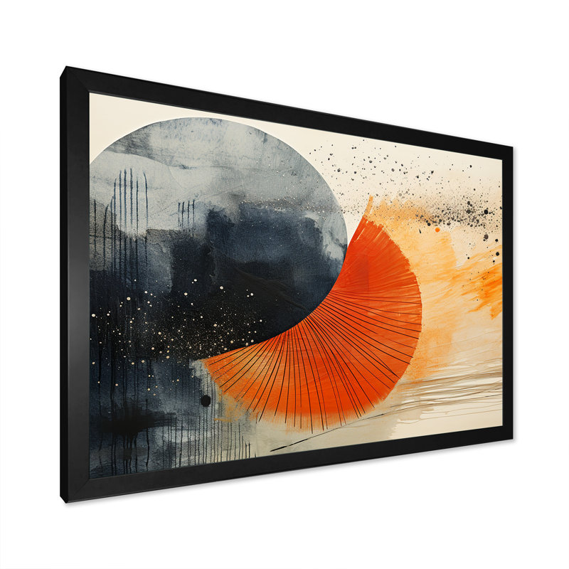 «Black and Orange Solar Eclipse», reproduction d'art murale abstraite, Cadre d'angle fermé noir, H 16 po x l 32 po x P 1 po