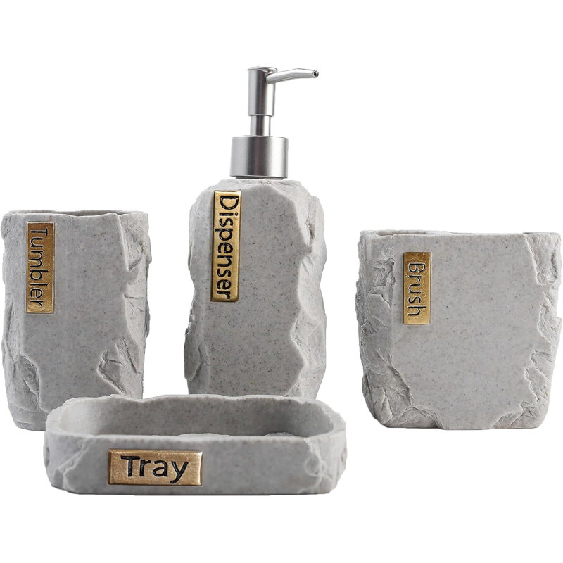 4-piece Bathroom Accessories Set Marble Gray