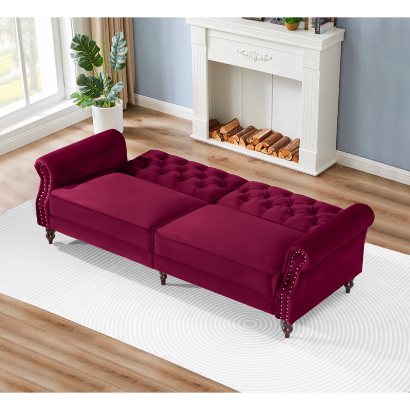 Hanika 87.8'' Velvet Sofa, Wine Red