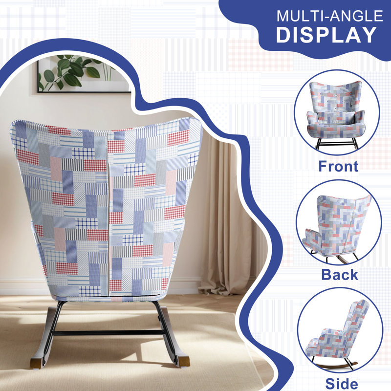 Cyra Rocking Chair, Blue Patchwork
