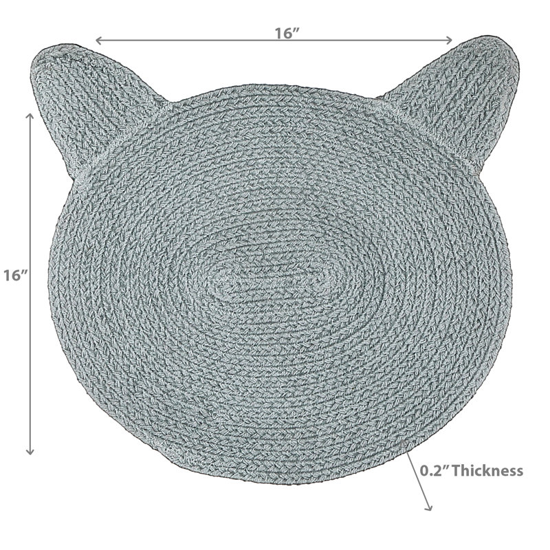 Tapis tressé en forme de chat en coton, Gris clair