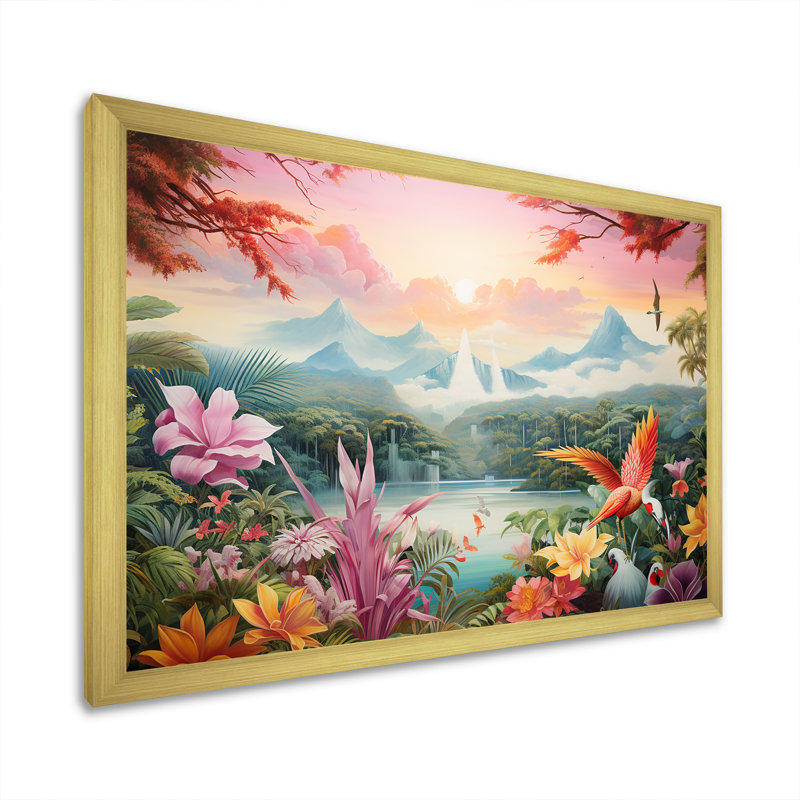 Décoration d'oiseaux de paradis devant le lac - Décoration murale oiseaux de paradis, H 12 po x l 20 po x P 1 po