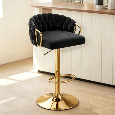 Tabouret de bar en velours tissé, chaises de bar réglables à hauteur de comptoir avec dossier rembourré en velours tissé, tabourets de cuisine pivotants