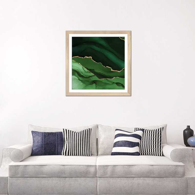Green Gold Agate Texture XII, 24" H x 24" W x 1" D, White, Natural Wood Open Corner Framed Paper