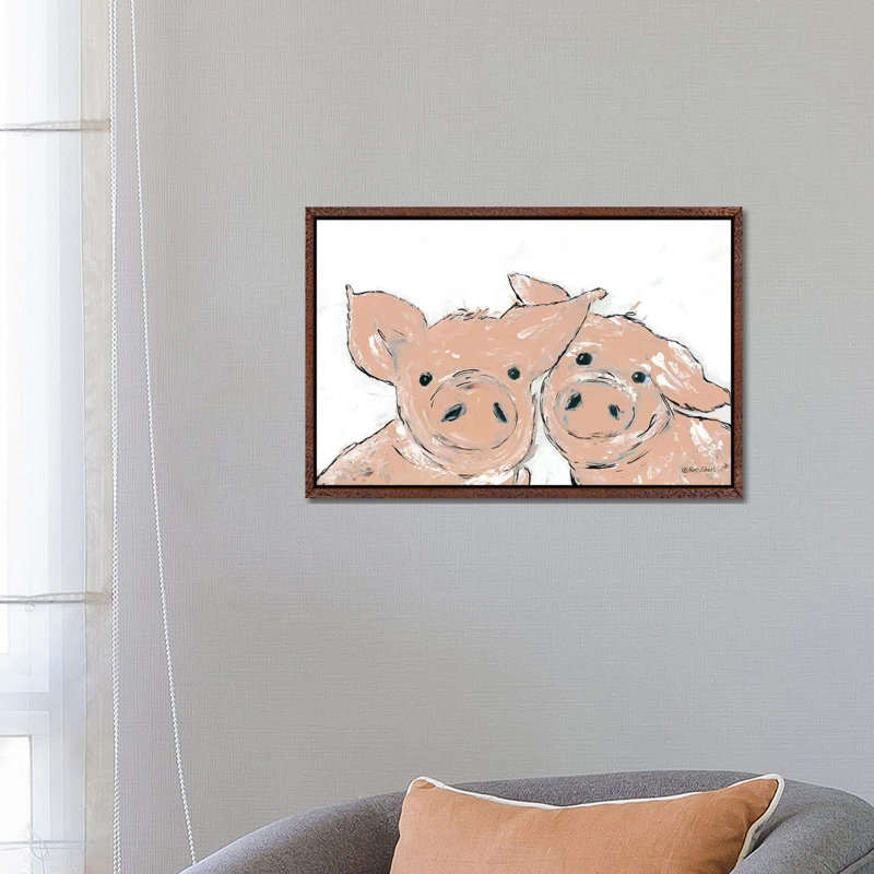 Pigs by Roey Ebert - Painting on Canvas, Classic Brown Wood Framed, 45.72cm H x 66.04cm W x 3.81cm D