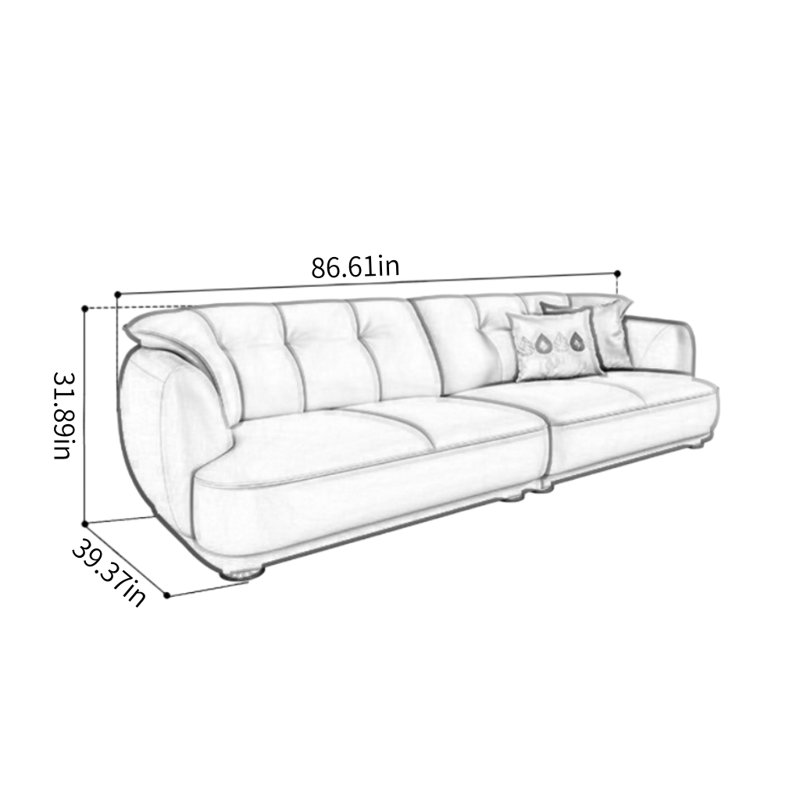 Canapé moderne simple de style crème, 3, H 31,89 po x l 86,61 po x P 39,37 po
