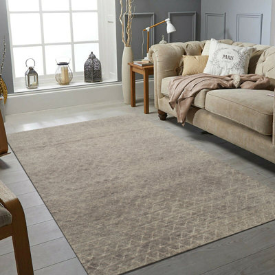 Tapis gris moderne en laine noué à la main 6 pi x 8 pi Timeless