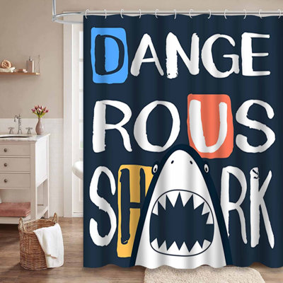 Waterproof Summer Sea Animal Teeth Bath Cute Shark Shower Curtain with 12 Hooks
