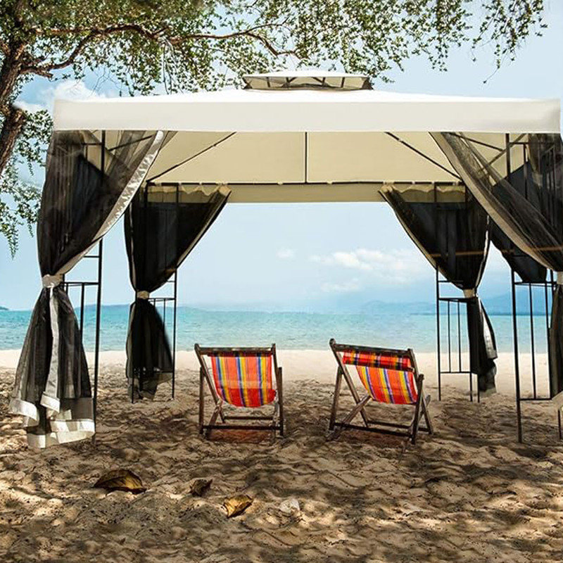 Spacious Outdoor Gazebo Clearance with Outside Mosquito Netting for Garden, with Sturdy and Durable Construction, Beige