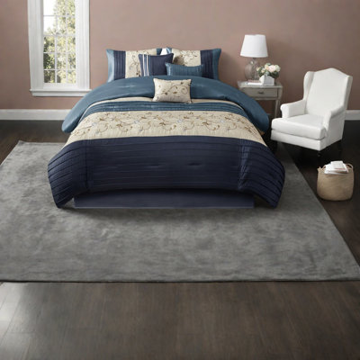 Elegant Navy Cal King Bedding Set, Polyester, Transitional Home Style