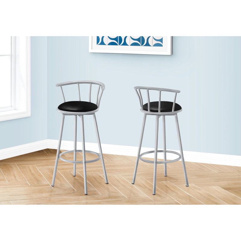 Ensemble de 2 tabourets pivotants, hauteur de bar, structure en métal gris, siège d'aspect cuir noir, tabourets de hauteur contemporaine, design moderne rembourré