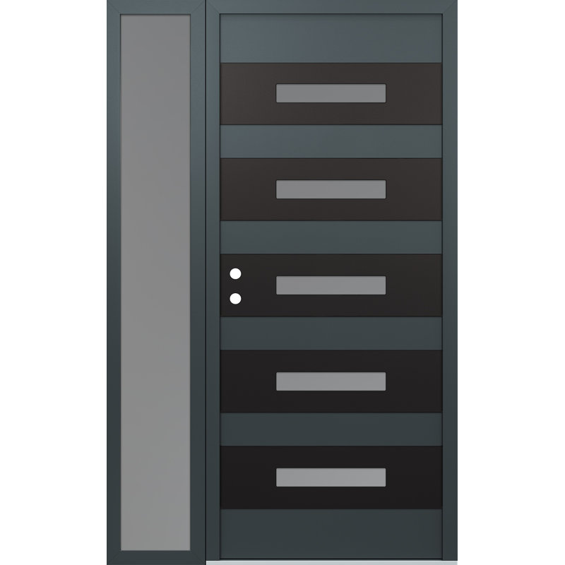 D9 50 po à droite X 80 po Panneau d'entrée en acier noir anthracite et verre givré anthracite avec porte d'entrée pré-montée en verre givré Sidelite