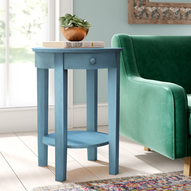 Manatuto Solid Wood End Table with Storage, Antique Rubber Ocean Blue