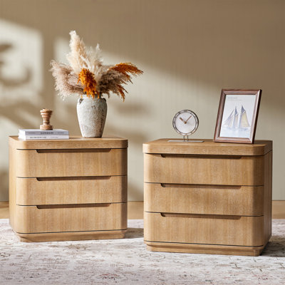 Waynesville Modern 3-Drawer Nightstand With Built-In Power Outlet and Hidden Storage Compartment （Set of 2）