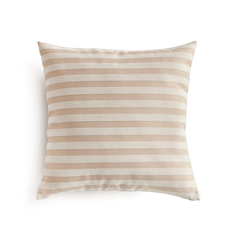 Coussin décoratif intérieur / extérieur en polyester à rayures Geriène, H 20 po x l 20 po, Brun clair