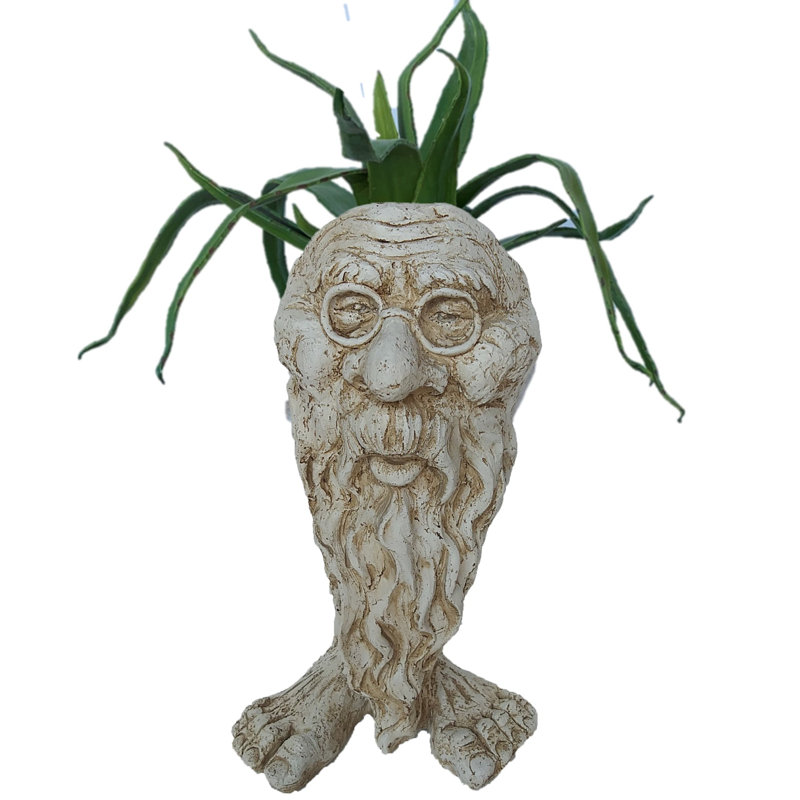 Muggly's Grandpa RIP Face Statue Planter, Antique White