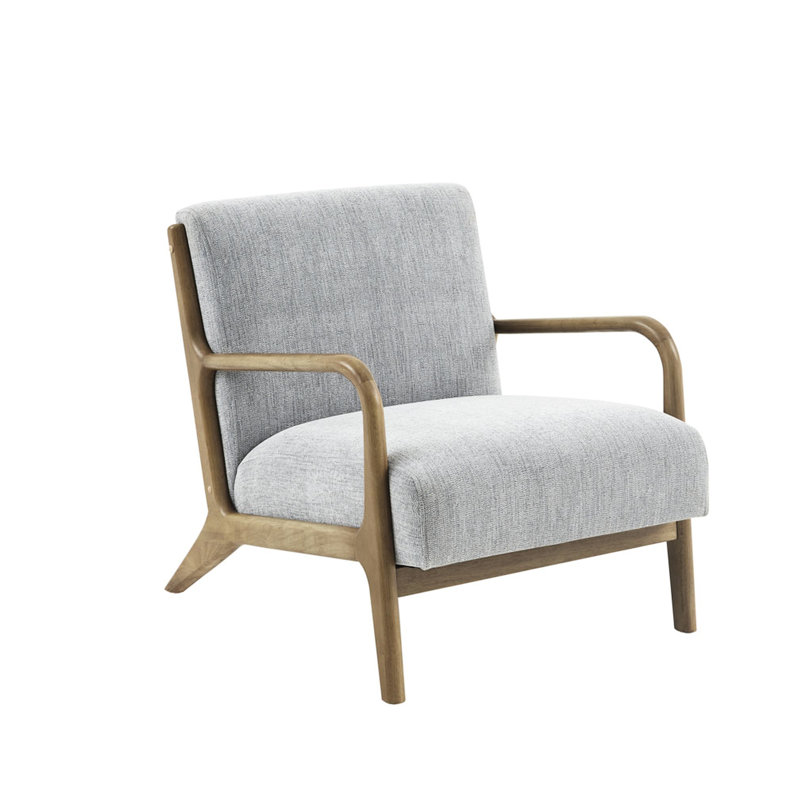 Méridienne Mid-Century moderne gris avec mousse haute densité et revêtement en bois massif