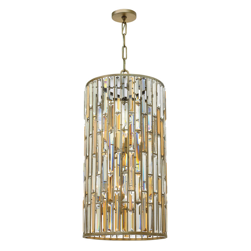Gemma Six-Light Tall Drum Pendant w/ Crystal Rectangular Prisms