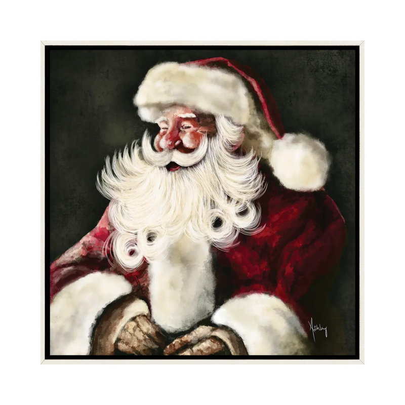 «Silly Santa», reproduction d'art sur toile encadrée, Cadre flottant sans passe-partout, Blanc patiné, H 18 po x l 18 po