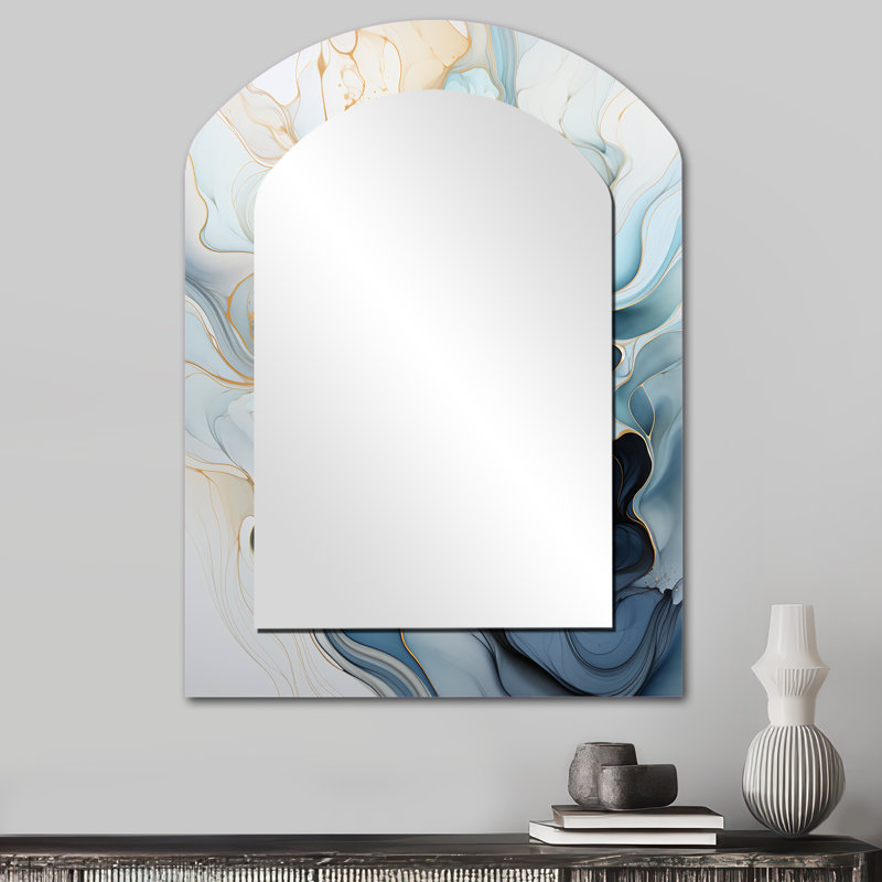 Minimalisme Serenity In Motion - miroir mural minimaliste en arche, miroir décoratif asymétrique moderne, impression d'art en métal