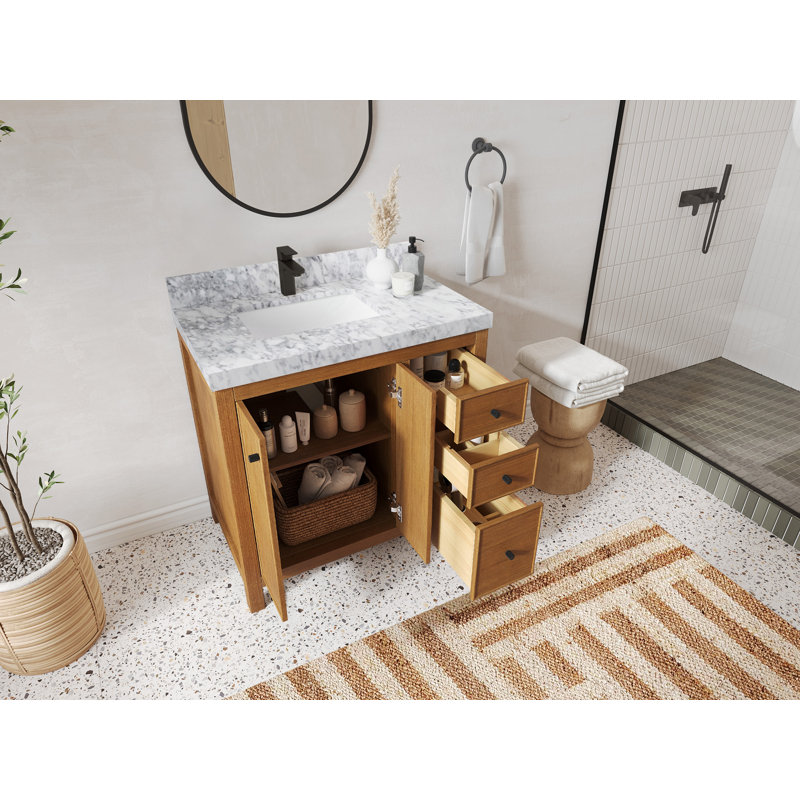 Meuble-lavabo simple 36 po avec plateau Chicago Teak, Gris Piatra