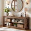 Console basse 63 po en bois massif, table de canapé d'entrée étroite avec tablettes de rangement à lattes, table d'appoint rustique pour petits espaces