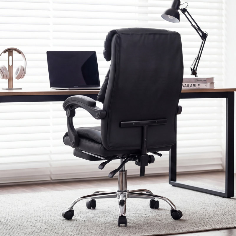 Fauteuil de bureau à hauteur ajustable avec repose-pieds Fauteuil d'ordinateur confortable à dossier haut Fauteuil de jeu inclinable en cuir durable